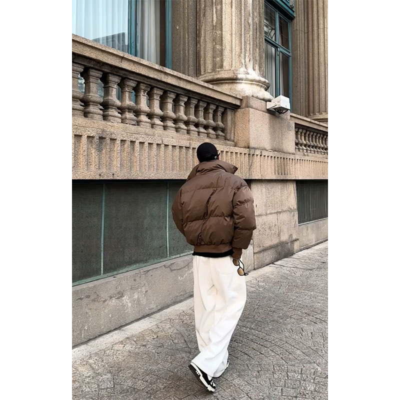 Пуховой жилет 美式复古咖棕色立领棉服外套潮牌欧美街头vintage冬季短款棉衣男