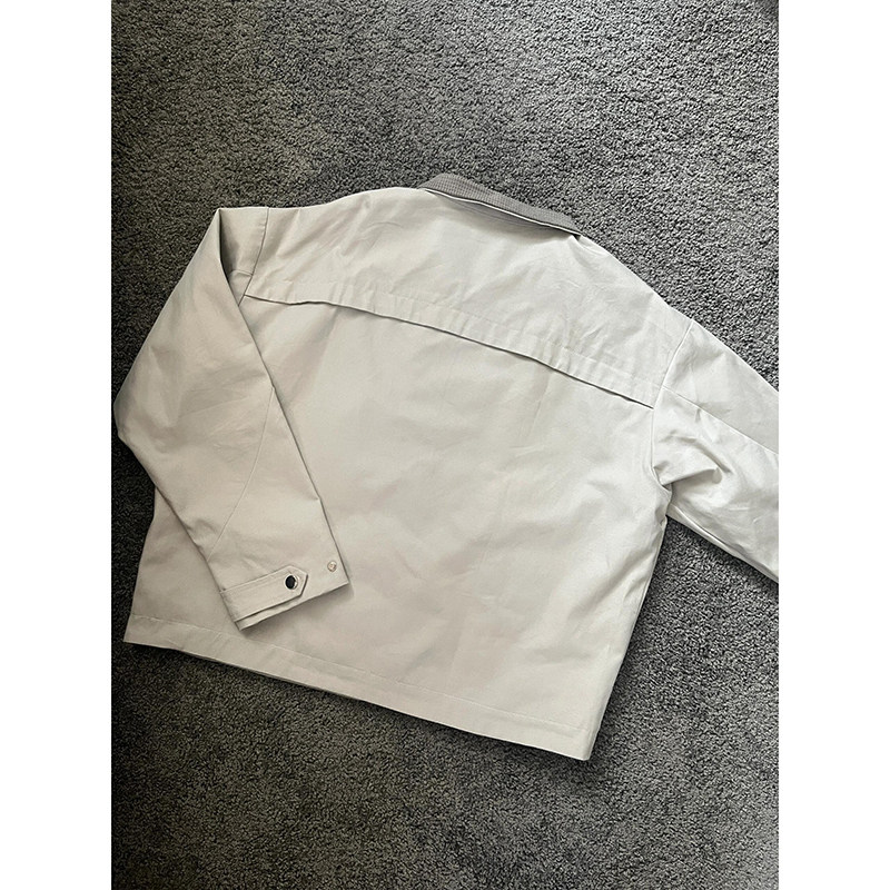 Джинсовая рубашка 美式覆古杏色哈林顿飞边裁剪夹克潮牌高级感cleanfit解构立领外套