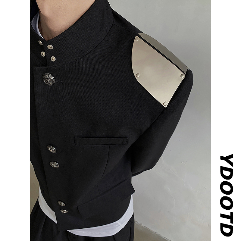 Hou Minghao's Same Style Suit with Metal Shoulder Patches, Short Uniform Jacket, Hip-Hop High-End Look, Cool and Casual Blazer