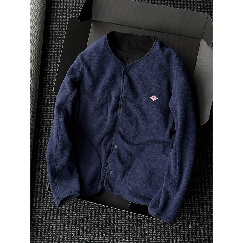 American Retro Fleece-Lined Jacket, Slim-Fit Collarless Cardigan, Warm Autumn and Winter Outerwear American Retro Fleece-Lined Jacket, Slim-Fit Collarless Cardigan, Warm Autumn and Winter Outerwear