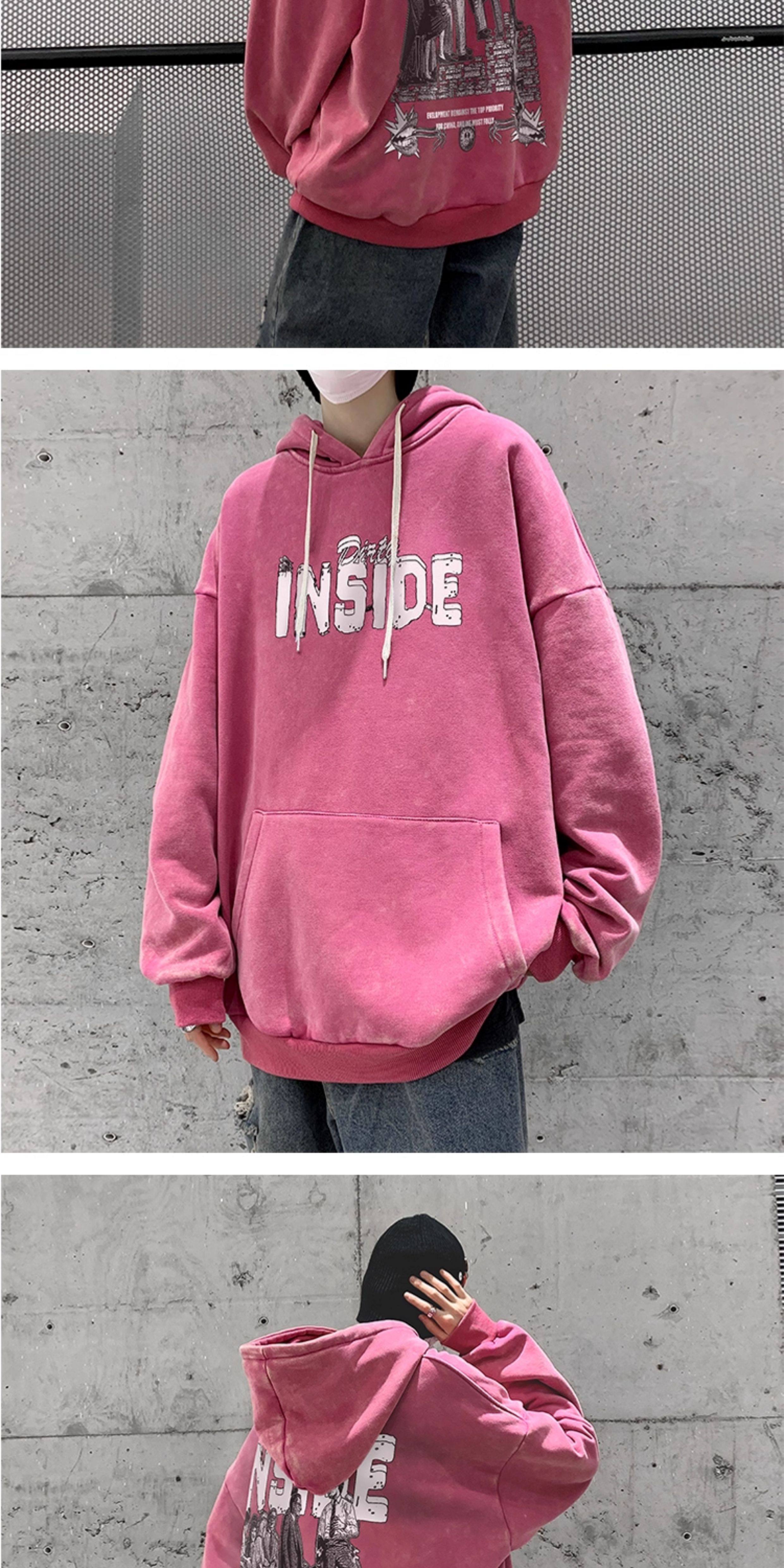 Одежда модная солнца защиты 欧美hiphop黑色连帽印花卫衣oversize小众高街潮牌ins情侣装外套