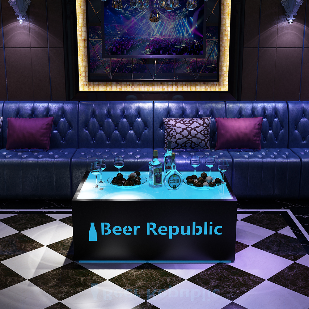 2021 new KTV luminous coffee table marble bar table tempered glass European stainless steel table customization