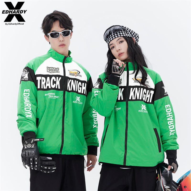 Edhardyx Autumn Embroidered Logo Racing National Trend Casual Couple Sports Jacket Coat Top for Men
