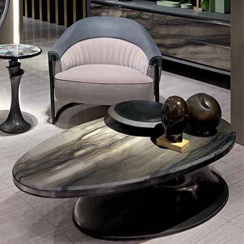 Nordic modern minimalist light lavish fibreglass plated marble tea table Hotel Villa Living Room Elliptical Anomalous Table
