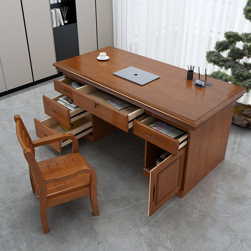 Solid Wood Office Desk with Drawers and Lockable Storage, Chinese-Style Desk, Storage Desk, Desktop Home Writing Desk, Computer Desk