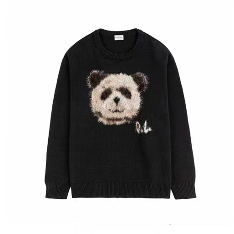 Jackson Wang and Yu Shuxin's Same Style 3D Plush Panda Knit Sweater, Unisex, Hip-Covering, Oversized, Loose-Fitting Crew Neck Sweater