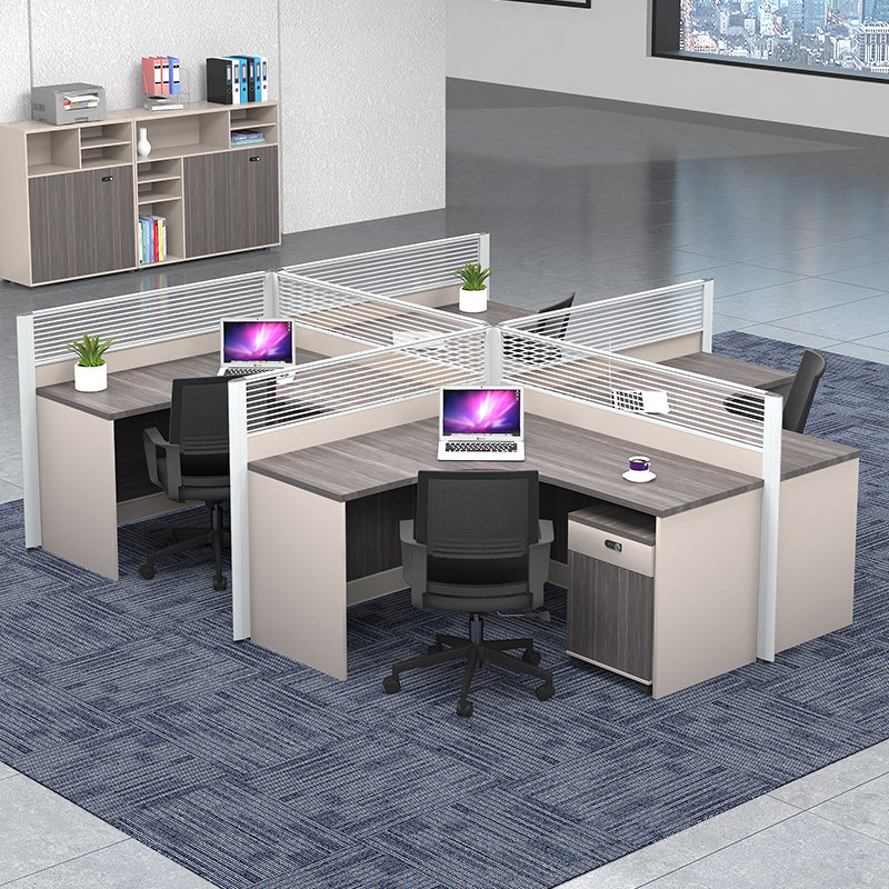 Desk multi - person staff tables and chairs combined with a minimal modern L - type 2 4 6 - person work-bit screen to cut off computer desk