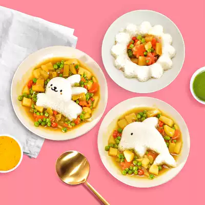 Children's baby rabbit dolphin rice ball mold four-piece set Japanese cartoon lunch bag rice ball diy artifact