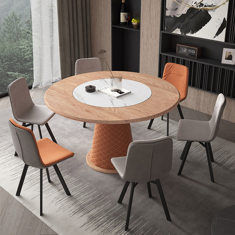 Nordic slate dining table modern minimalist light luxury dining table and chair combination with turntable round dining table variable round table telescopic