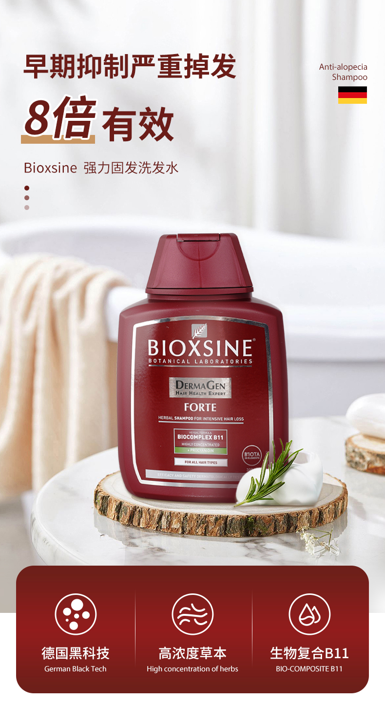 德国进口 BIOXSINE 8倍防脱增发洗发露 300ml 天猫优惠券折后￥58包邮包税（￥138-80）