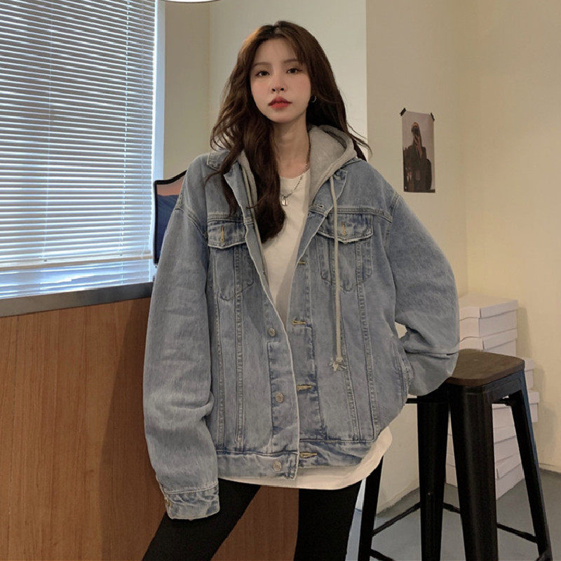 Maternity jacket spring and autumn outerwear 2022 new women's autumn Korean version loose casual hooded denim jacket