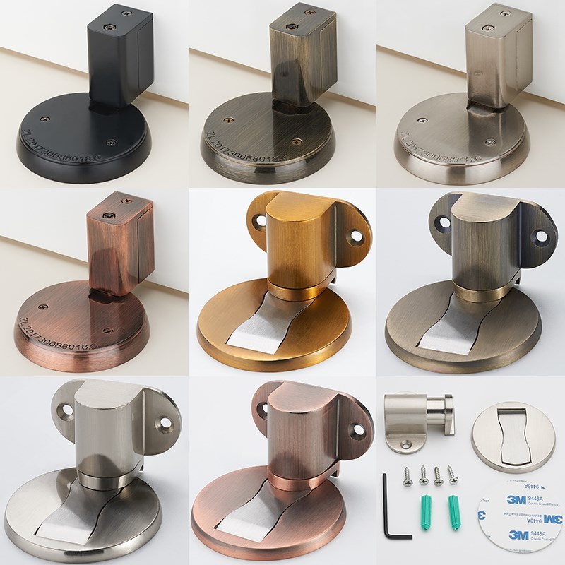 Adhesive door suction ground suction invisible room door stainless fixer glass muted ancient bronze color powerful punch gold security