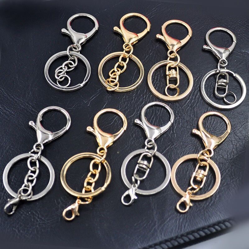 Gold and Silver Metal Keychain Lobster Clasp Three-Piece Set, Figure-Eight Four-Section Chain, Color-Preserving Electroplating, DIY Jewelry Accessories