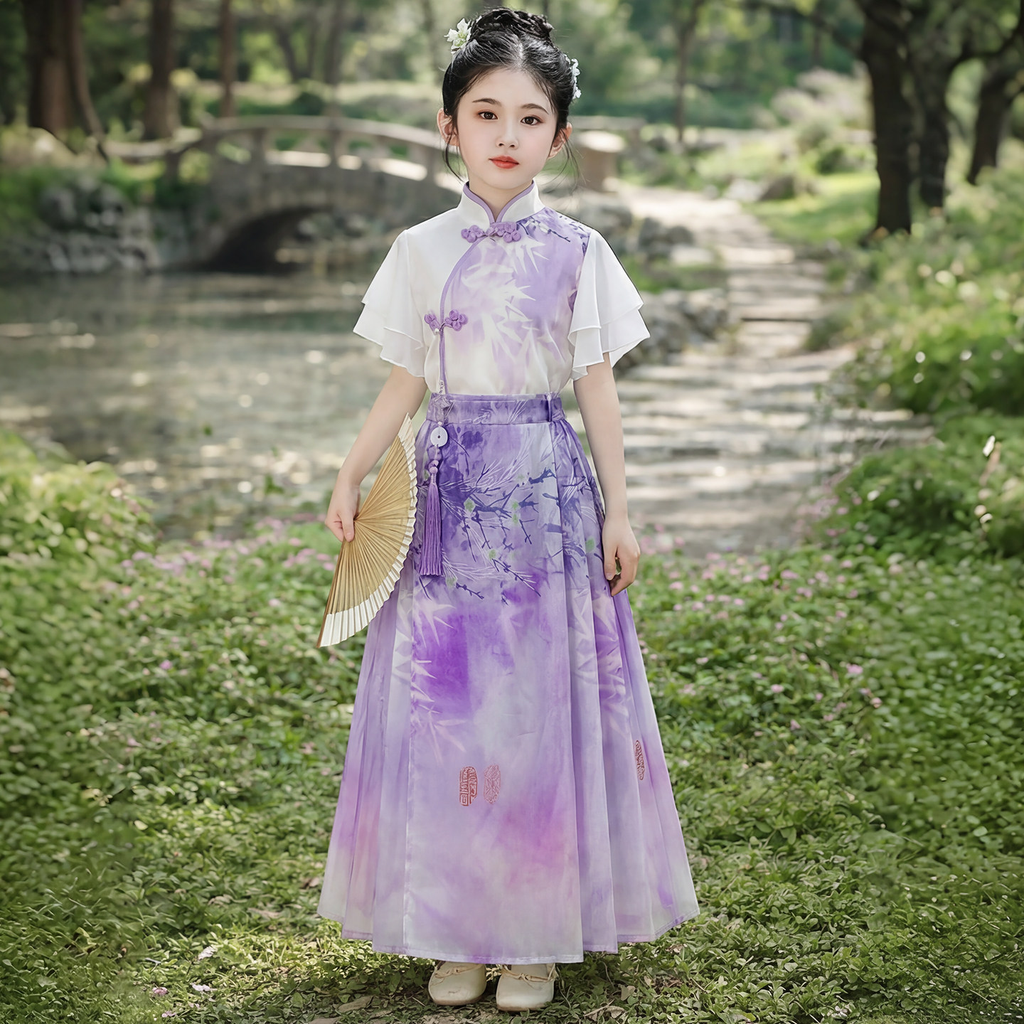 Летний костюм для девочек Hanfu, новинка 2026 года, детская юбка с лошадиным лицом, новый китайский стиль, древний стиль, костюм в стиле Тан для маленькой девочки