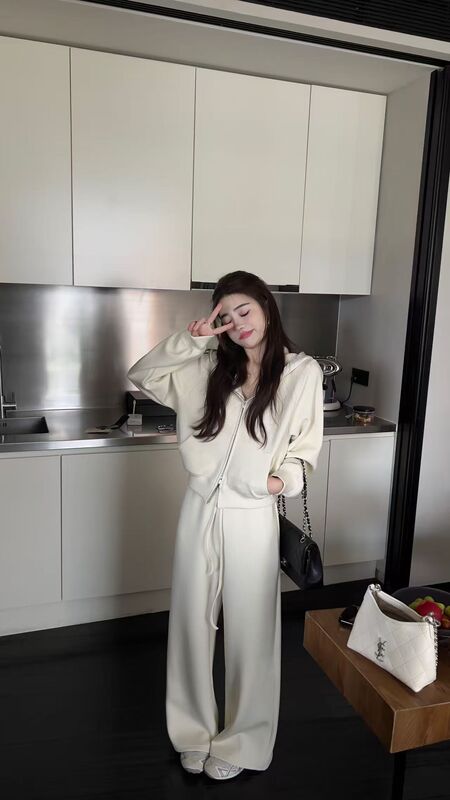 Li Yunzhen Genuine 8671 High-End Trendy Sportswear Autumn Set Casual Gray Sweatshirt Two-Piece Set Stylish