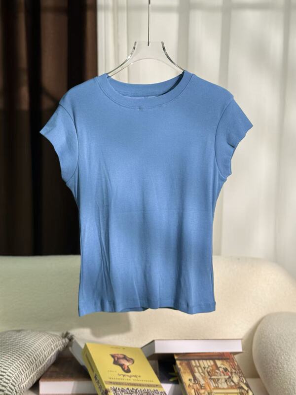 Kaman Oqqomm599 Genuine Korean-Style Round Neck Short-Sleeved Cotton Short T-Shirt for Women, Summer Petite Top