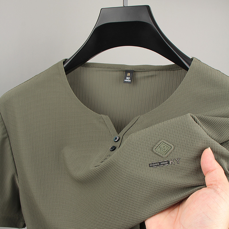 Ice Silk Short-Sleeve T-Shirt for Men, V-Neck, New Summer Style, Quick-Drying, Ice-Feel, Men's Summer Top, Half-Sleeve Trendy T-Shirt Ice Silk Short-Sleeve T-Shirt for Men, V-Neck, New Summer Style, Quick-Drying, Ice-Feel, Men's Summer Top, Half-Sleeve Trendy T-Shirt