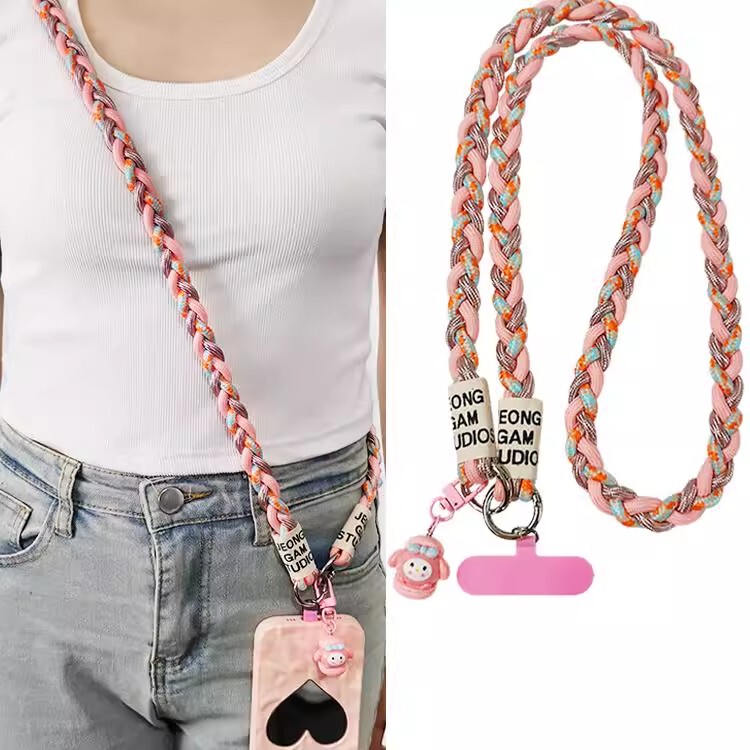 Japanese Eumeya Mobile Phone Lanyard Wide Version Crossbody Strap Women's Classy Painted Long Hanging Neck Chain Travel Rope Strong