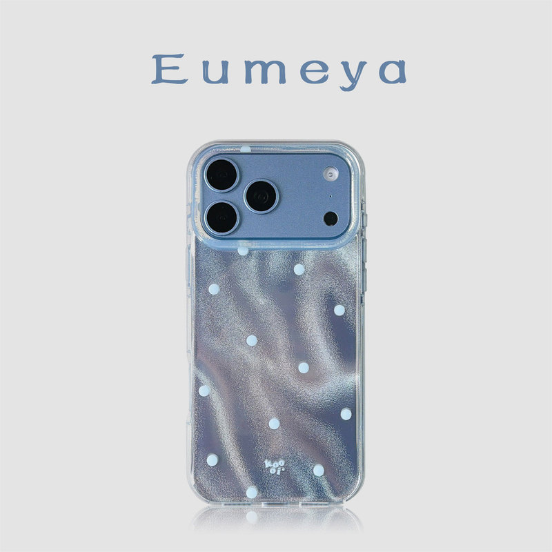 Japan Eumeya [Celebrity Style] High-End Water Ripple Blue Polka Dot Case for Apple 18 Pro Max, iPhone 17 Pro Max, New 16 Pro, Tin Foil Pattern Full Protection Cover