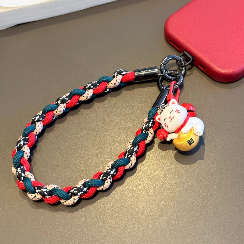 Japanese Eumeya Bring in Wealth and Treasure Cat Mobile Phone Lanyard Wrist Braided 4-Strand Hand Rope Anti-Lost Keychain Ccd Hanging Chain