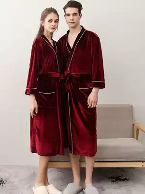 Couple's pair of bathrobe women's long version spring and autumn thin men's nightgown hotel silk pajamas sexy nightgown bathrobe
