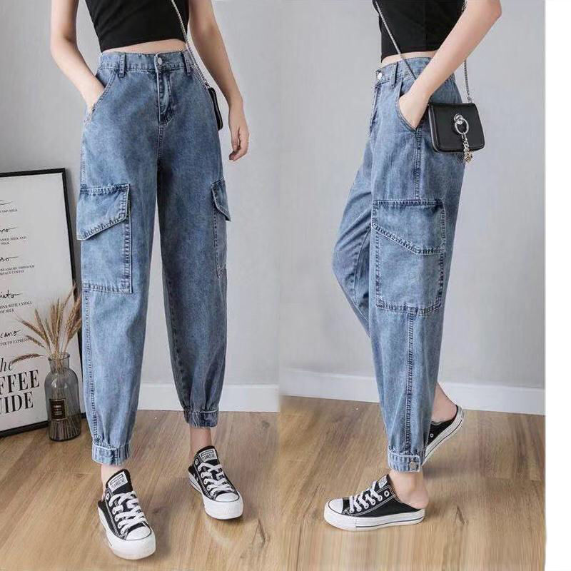 Tooling Jeans Women Fall 2020 New High Waist Loose Slim Kharen Pants Tightness Waist Bunch Feet Old Daddy Pants Tide