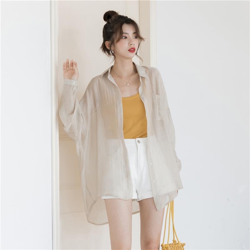 Snowspun Shirt Woman Extras FOREIGN PIE LONG SLEEVE SUNSCREEN KOREAN VERSION 2020 NEW SUMMER SHIRT CARDIOVERT JACKET