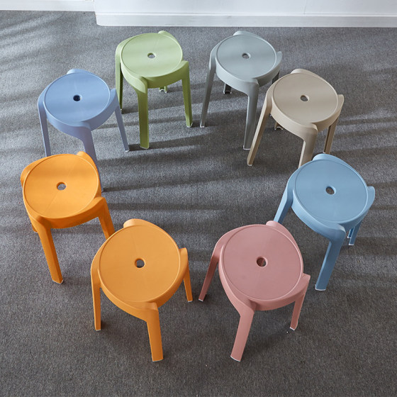加厚塑料凳子家用熟胶简约餐桌椅高凳可叠放板凳客厅小圆凳风车凳