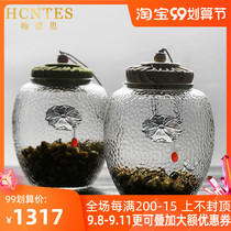 HCNTES inlaid silver glass tea cans sealed cans for home transparent retro cork high-grade Chinese style storage cans