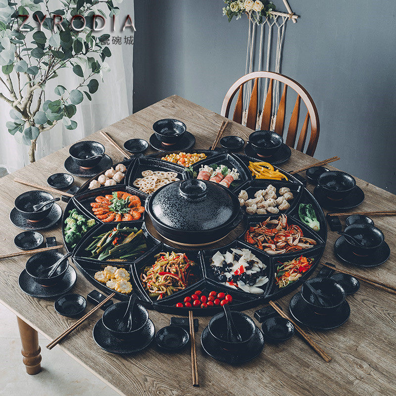 ZYRODIA characteristic household ceramic platter combination creative plate set reunion reunion grid fan-shaped tableware set