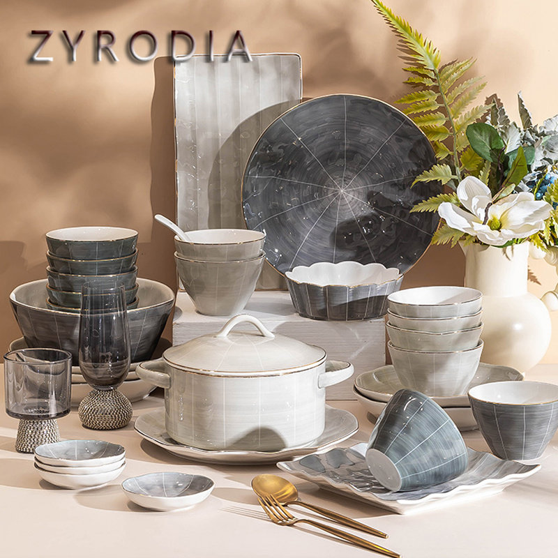 ZYRODIA home cutlery dish suit Nordic light and luxurious ceramic upscale Joe moving bowl tray chopstick bowls with glazed colour-Taobao