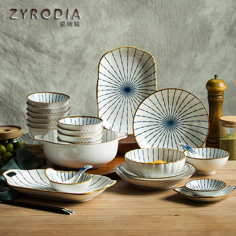 ZYRODIA day style home creative cutlery sets Jingdezhen Ceramic bowls Disc Rice Bowls glazed Lower colour combinations