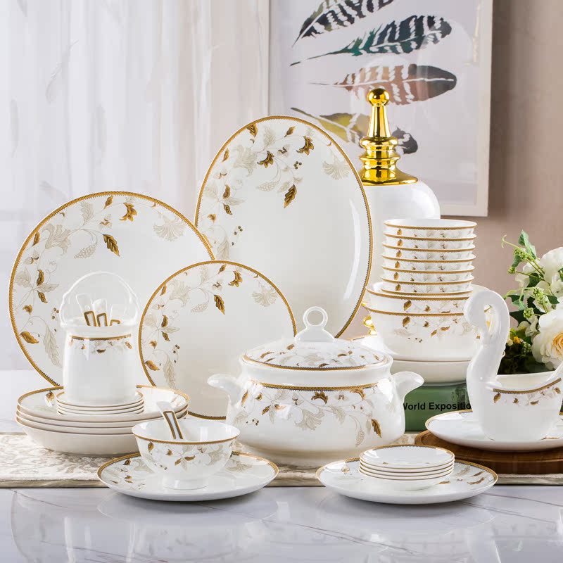 ZYRODIA European-style simple eating household dishes set Jingdezhen bone china tableware ceramic bowl and plate combination