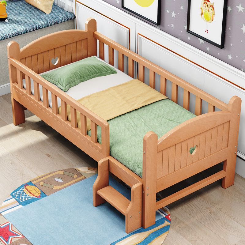 Crib solid wood widened splicing bed side beech wood children artifact single baby boy girl big bed side small bed