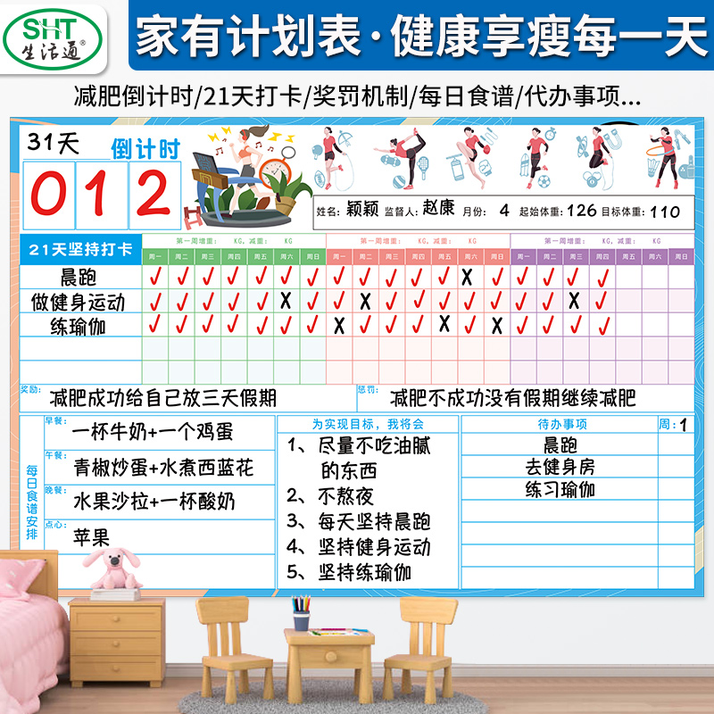 Living Through Weight Loss Program Schedule Procrassive Supervision Slimming Table Health Deputy Food 21 Days Sports Month Playing Card Self-discipline God 100 days Adult Weight Fitness Record Table Child Self-discipline Table Wall sticker