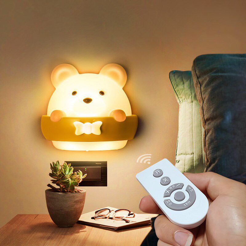 Small night light bedroom plug-in table lamp bedside lamp with adjustable brightness for children boys and girls bed lamp at night