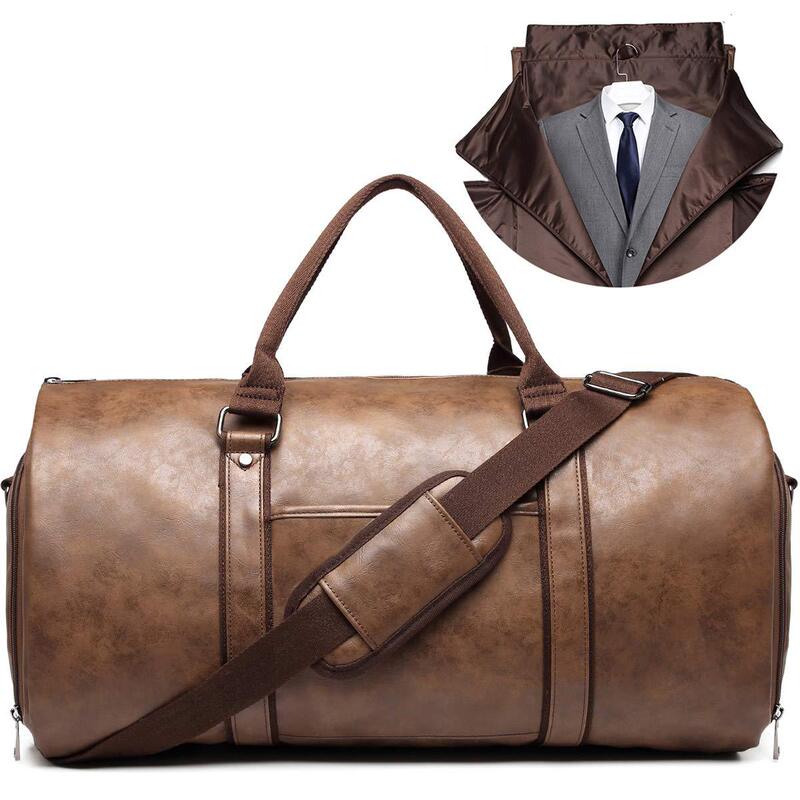 In-Stock Dry Leather Travel Bag with Garment Bag, Leather Clothing Luggage Bag, Convertible Men's Suit Travel Bag