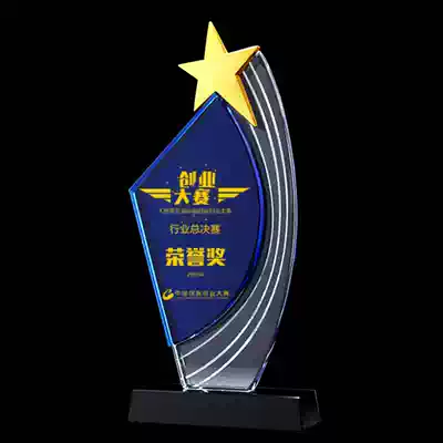 Blue Creative Crystal Trophy Customized Medals Customized Enterprise Unit Annual Meeting Event Authorization Card Commemorative Card Production