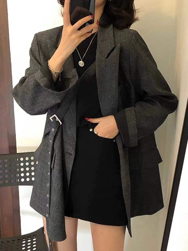 Осенний дизайнерский пиджак классического кроя, в корейском стиле, популярно в интернете, тренд сезона, свободный крой