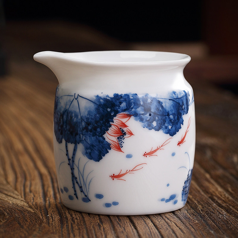 Painted lotus pond justice cup ceramic sub-tea cup tea cup household tea Haiyun cup single tea maker kung fu tea set