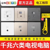  Bull six types of computer special panel TV cable network cable two-in-one socket Fiber optic network closed-circuit TV gray socket