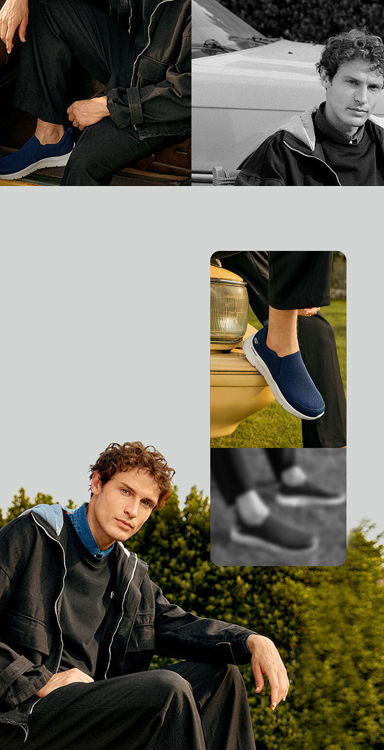 Энергичный обувь skechers斯凯奇男鞋中老年休闲鞋回弹一脚蹬缓震健步鞋旅游散步鞋
