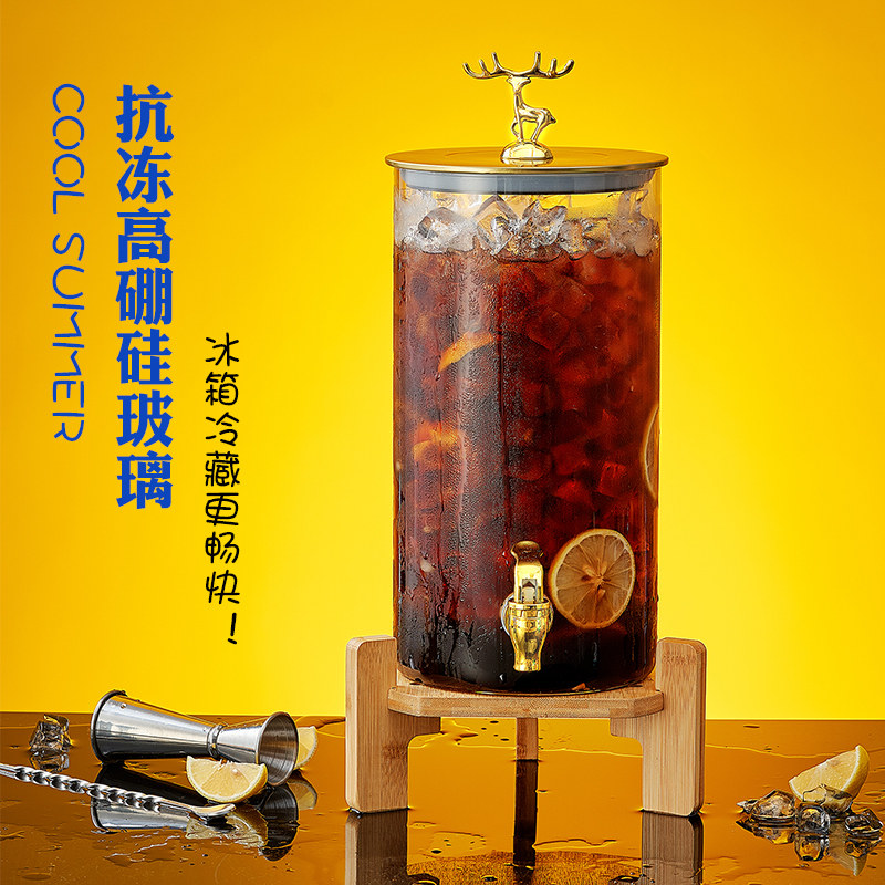 Coke Bucket Glass Wine Bottle Beer Beverage Bucket with Spigot Fruit Tea Bucket Jar Juice Bucket Heat-Resistant Container