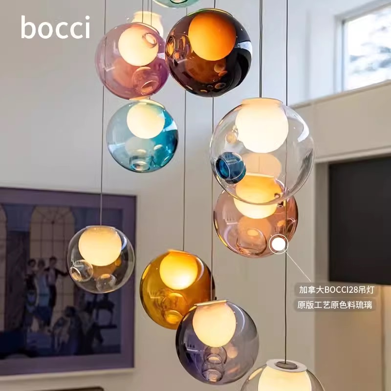 Canadian Bocci28 Chandelier Designer Model for Villa Living Room, Dining Room, Duplex, Open Stairwell, Glass Chandelier