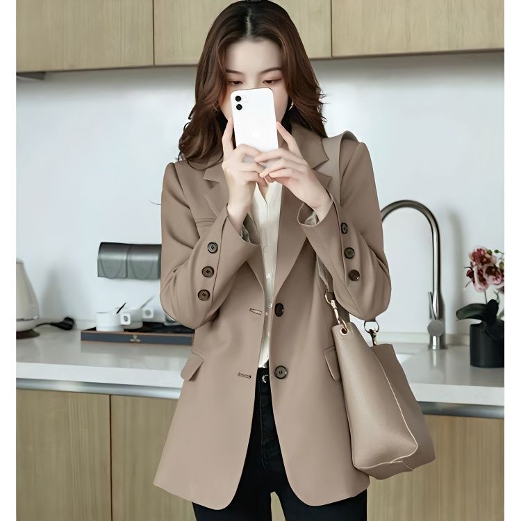 High-End Blazer for Women, New Spring and Autumn Korean Style, Loose, Casual, Versatile, Mid-Length Blazer Top for Women, Elegant