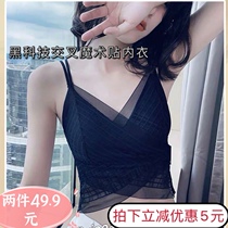 Shake the sound with black technology cross hook and loop underwear French lace back bra wrap one-piece with chest pad