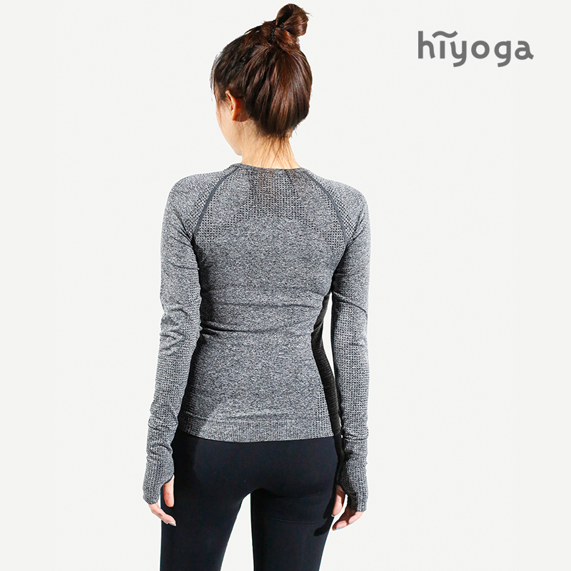 hiyoga streamer long-sleeved women's top autumn and winter professional yoga clothing quick-drying sports gray warm yoga T-shirt