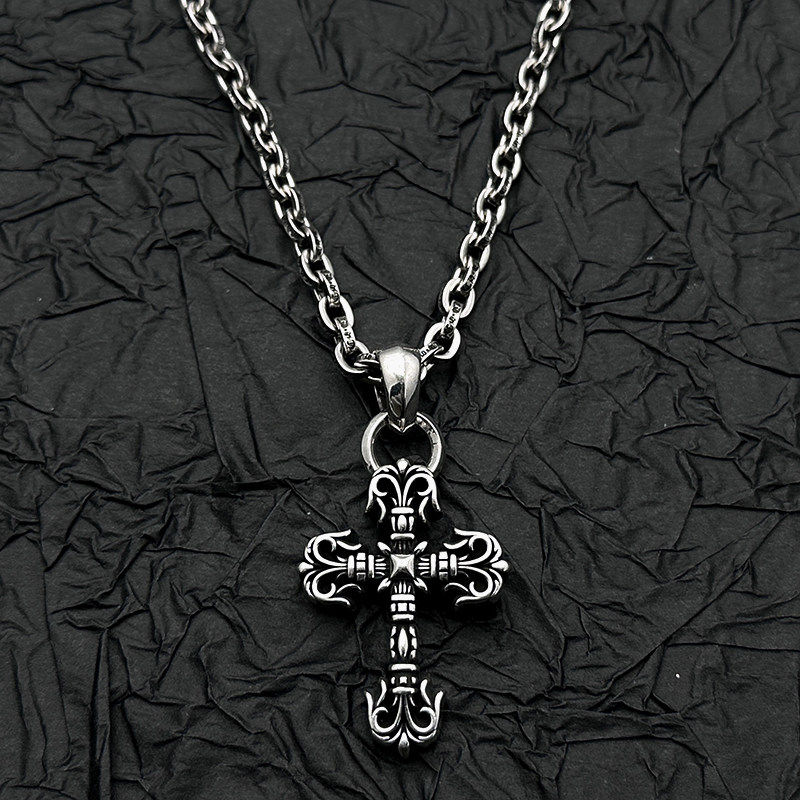 AETEEY Flame Cross Necklace for Men and Women, Sweater Chain, High-End Jewelry Pendant, Clavicle Chain, Stackable Accessories