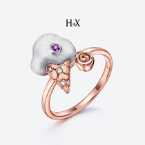 Original design work 18K rose gold inlaid with red treasure diamond ring fashion ice cream tail ring jewellery hand-decorated