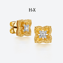 Original design jewelry 18K gold diamond earrings womens southeast west and north origami game earrings four-leaf clover earrings